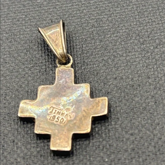 VTG 950 sterling silver Peruvian Chakana black onyx w/mother of pearl inlay boho - Picture 3 of 11